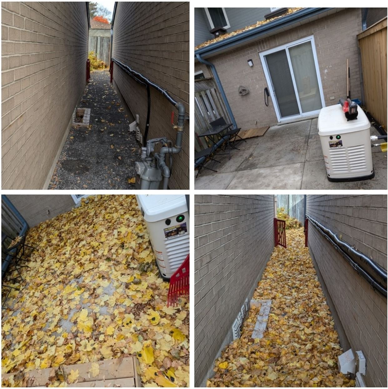 Fall leaf cleanup in Gloucester: leaves raked and removed from lawn and patio