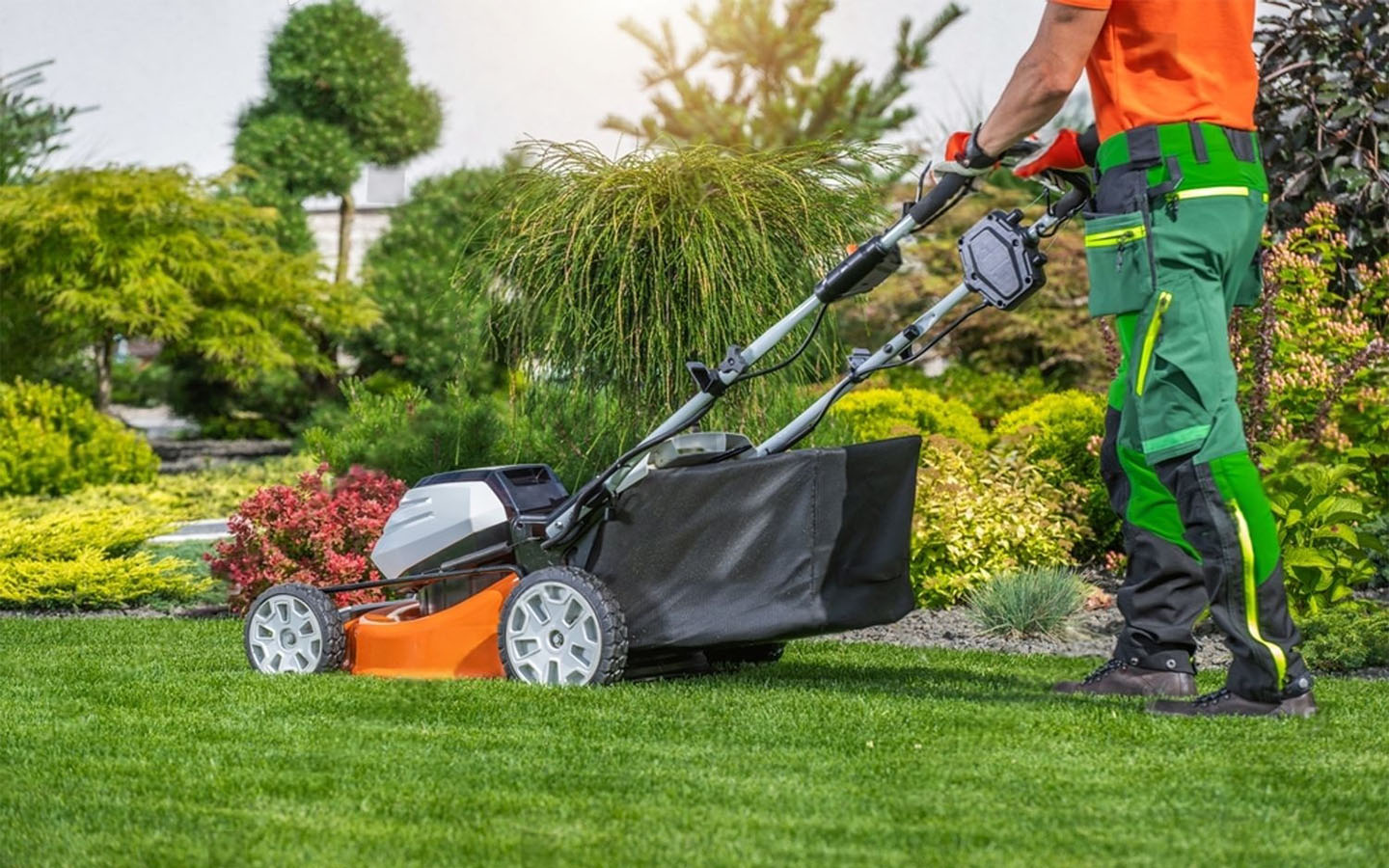 Freshly mowed lawn in an Ottawa neighbourhood with clean edging along the walkway